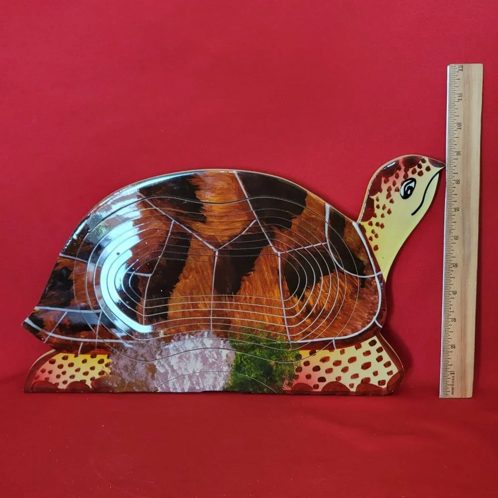 Wooden Collapsible Spiral Cut Turtle Bowl Basket Home Decor